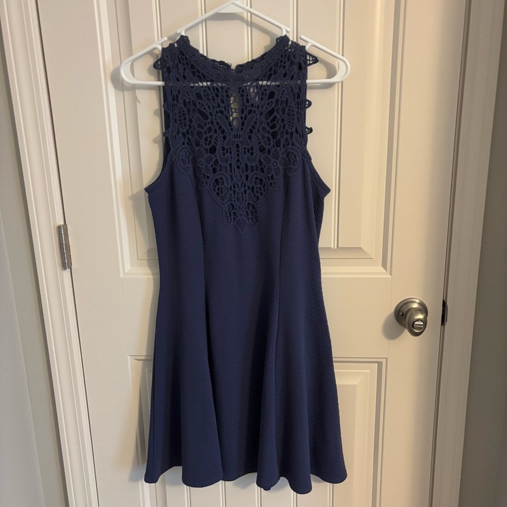 Elegant Navy Blue Lace Dress Size M